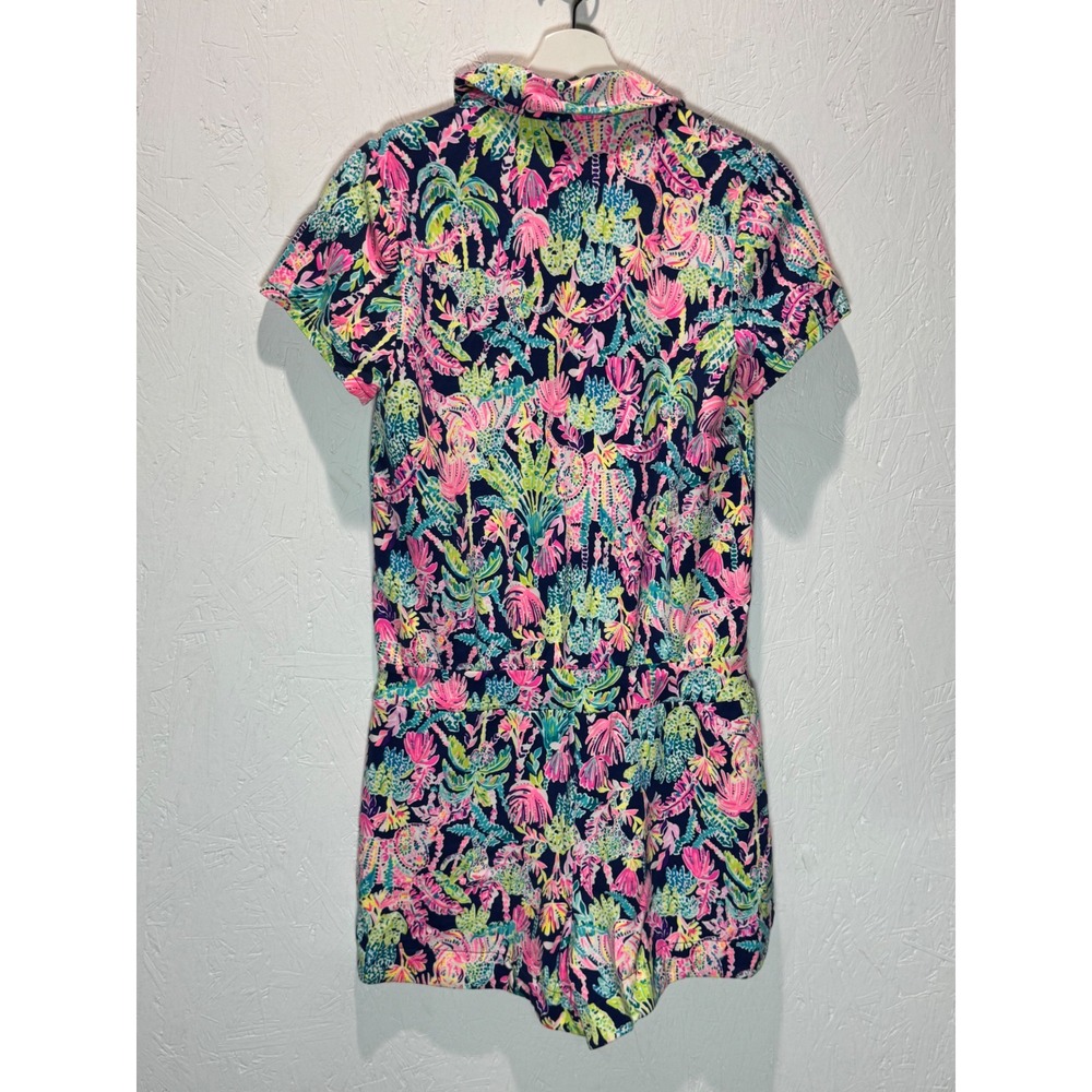 Lilly Pulitzer Jorgie Romper Womens Medium Pink Blue Tropical Knit Short Sleeve - Picture 4 of 4
